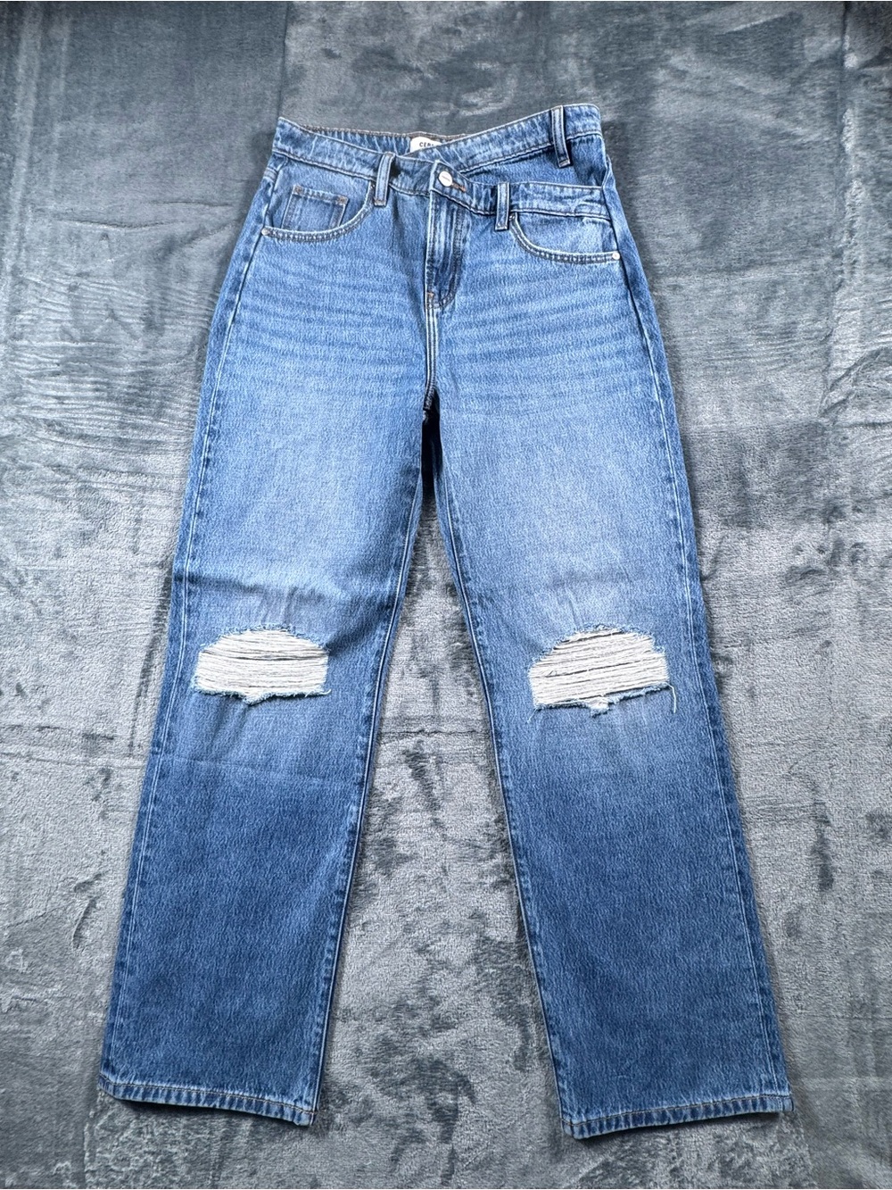 CEROS Cross Waist Jeans -Wide Leg - Distressed Blue - Waist 28 NWT
